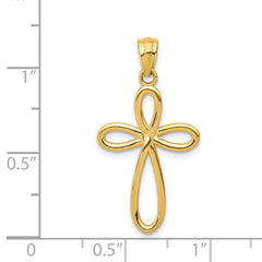 14K Yellow Gold Ribbon Cross Pendant with Solid Cast Design  23mm