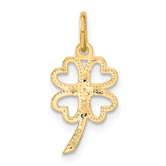 14K Yellow Gold Four-Leaf Clover Charm with Brushed Diamond-Cut Finish