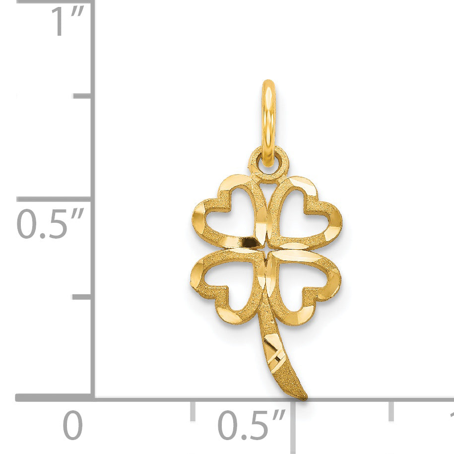 14K Yellow Gold Four-Leaf Clover Charm with Brushed Diamond-Cut Finish