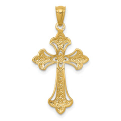 14K w/Rhodium Diamond-Cut Cross Pendant