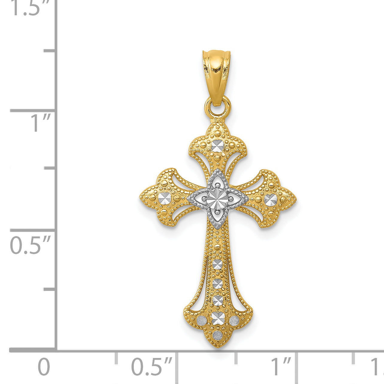 14K w/Rhodium Diamond-Cut Cross Pendant