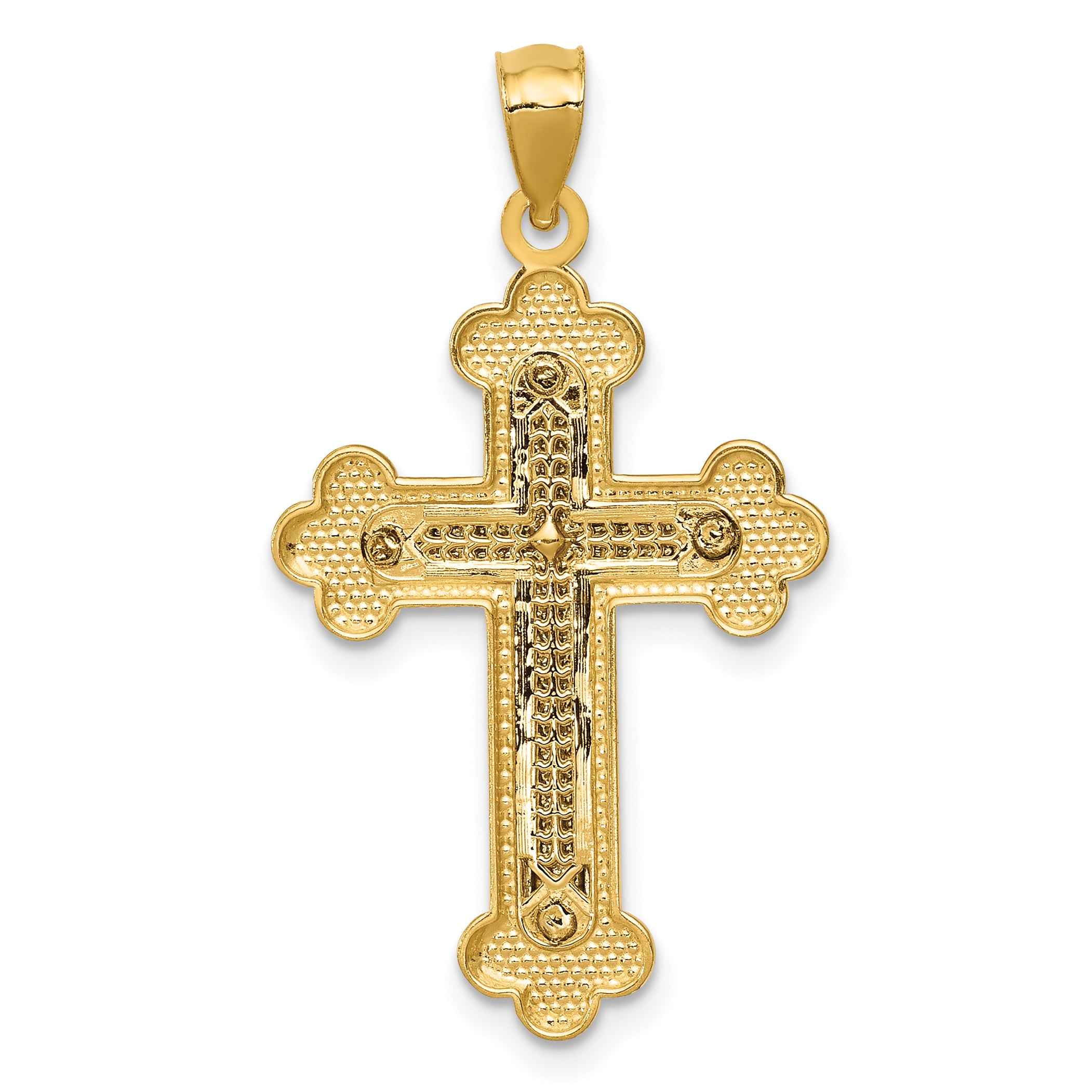 14K Two-Tone Gold Budded Cross Pendant with Casted Solid Design