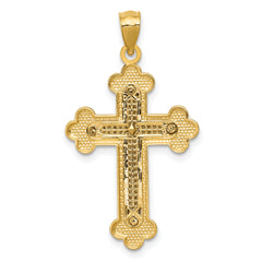 14K Two-Tone Gold Budded Cross Pendant with Casted Solid Design