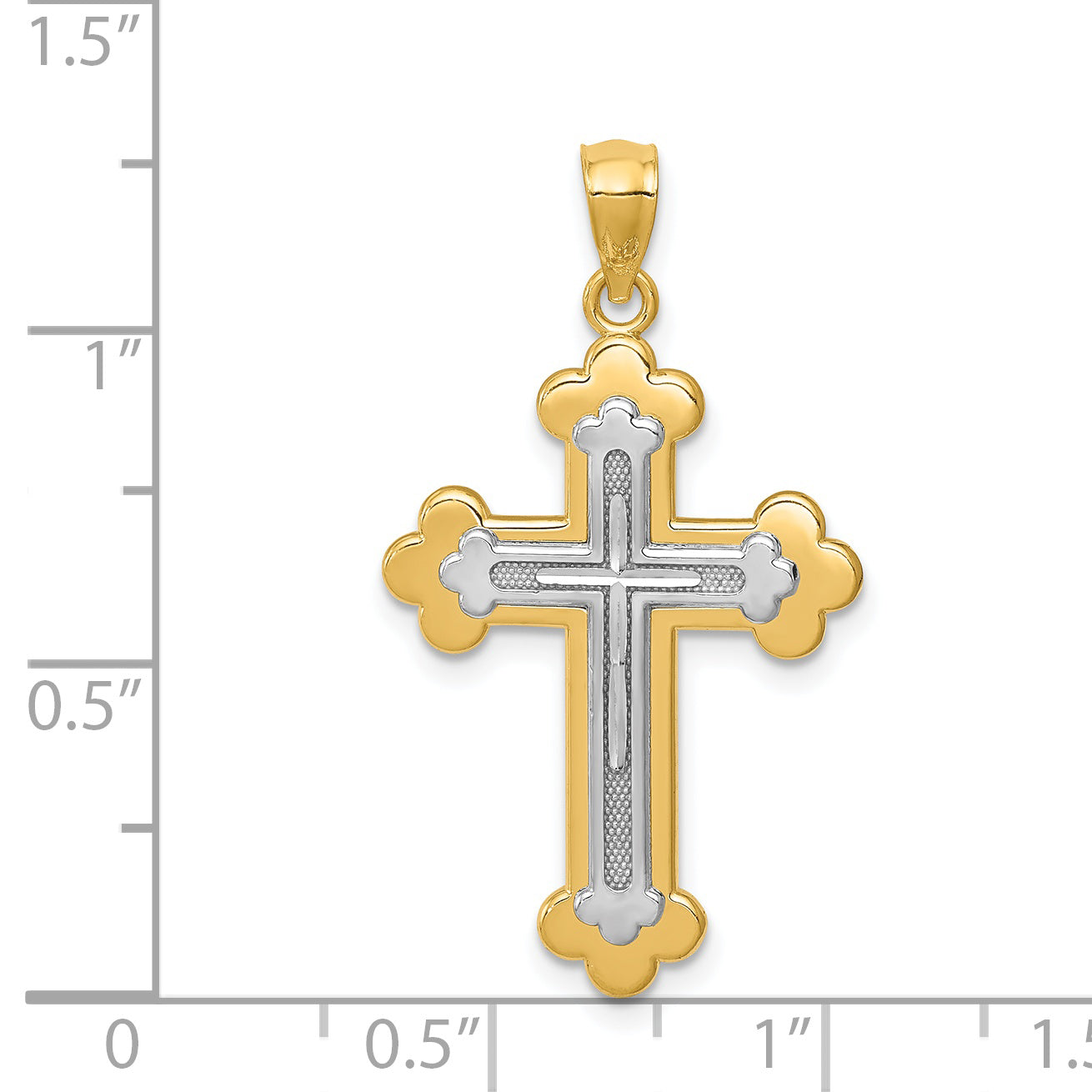 14K Two-Tone Gold Budded Cross Pendant with Casted Solid Design