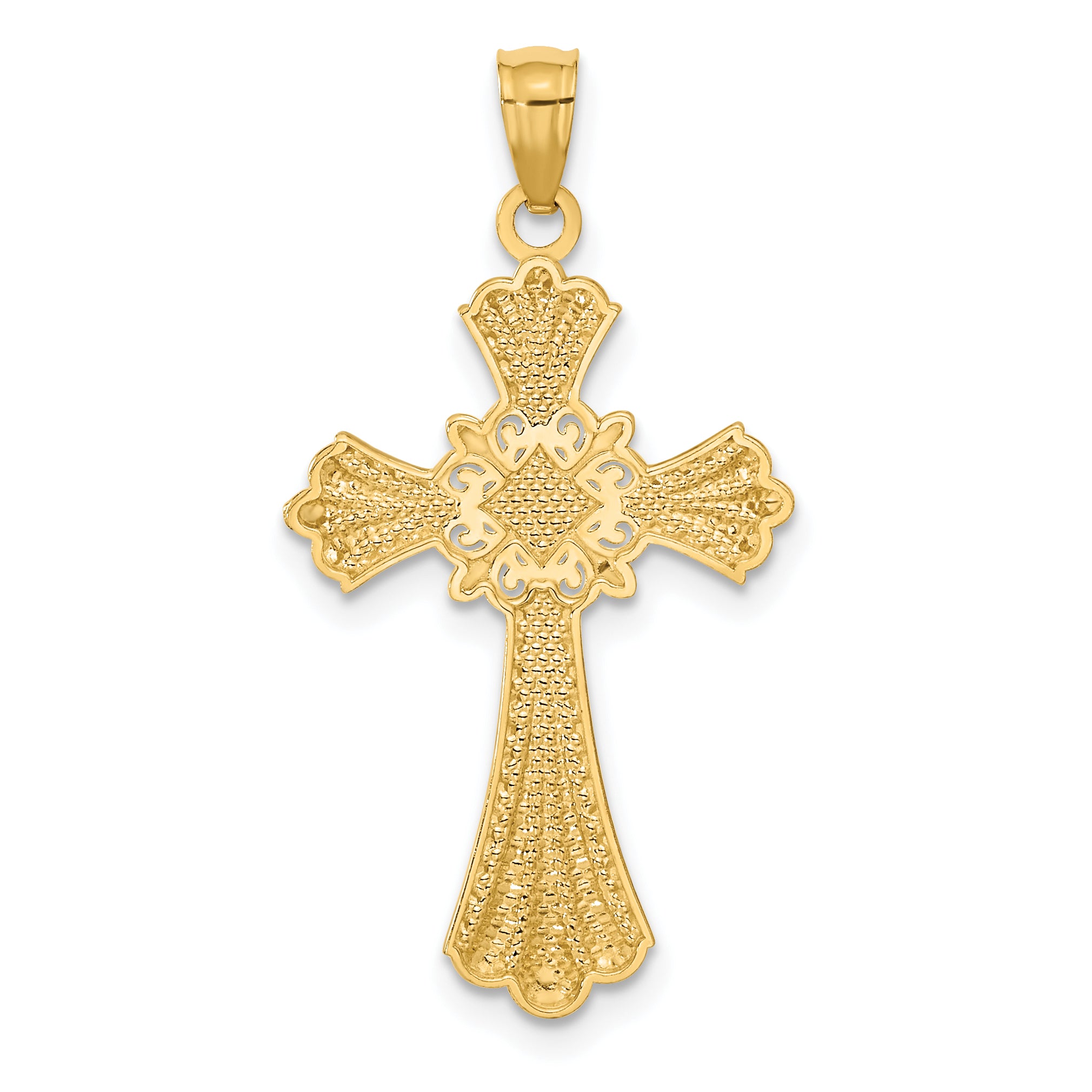 14K Gold and Rhodium Diamond-Cut Cross Pendant with Elegant Concave Design