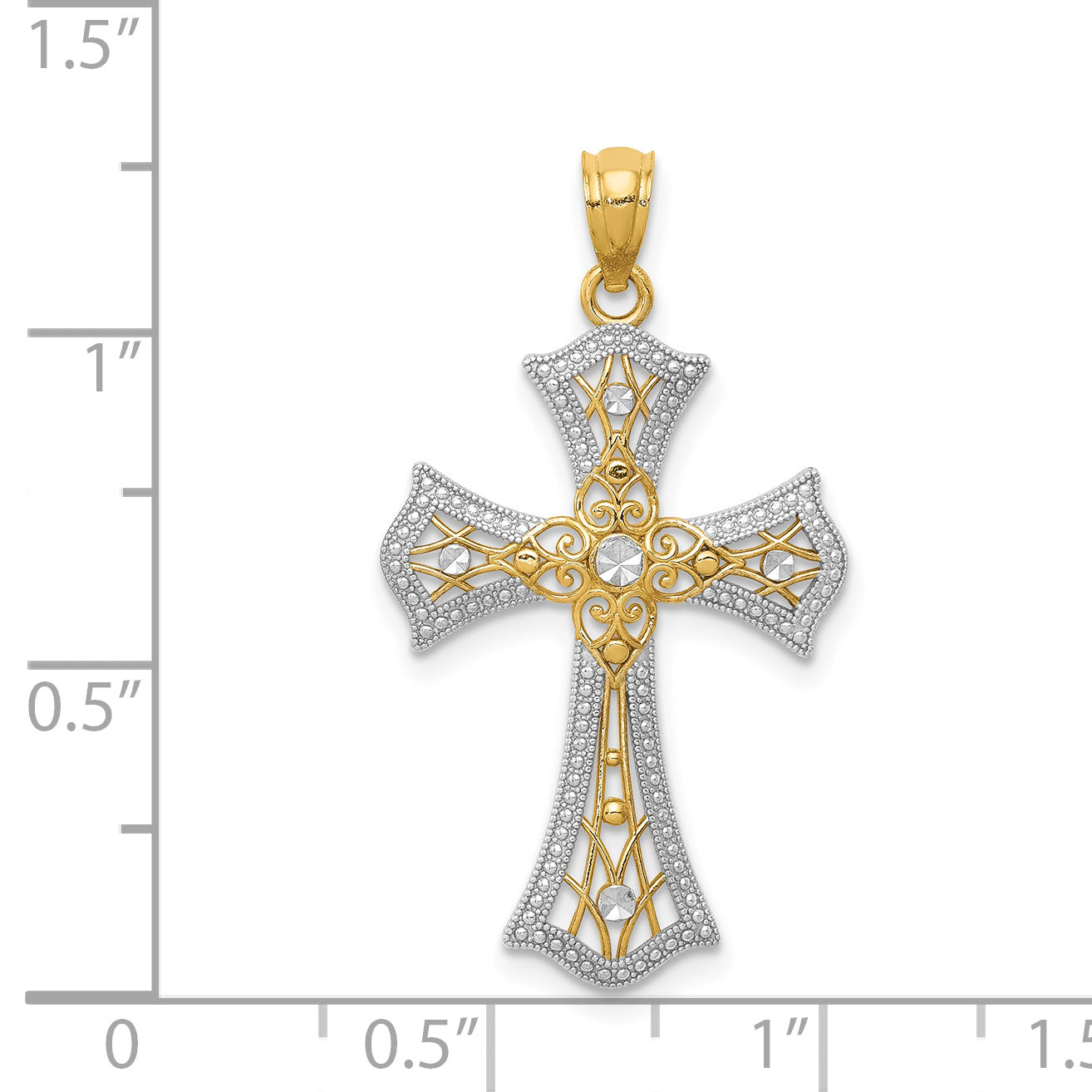 14K w/Rhodium Diamond-Cut Cross Pendant