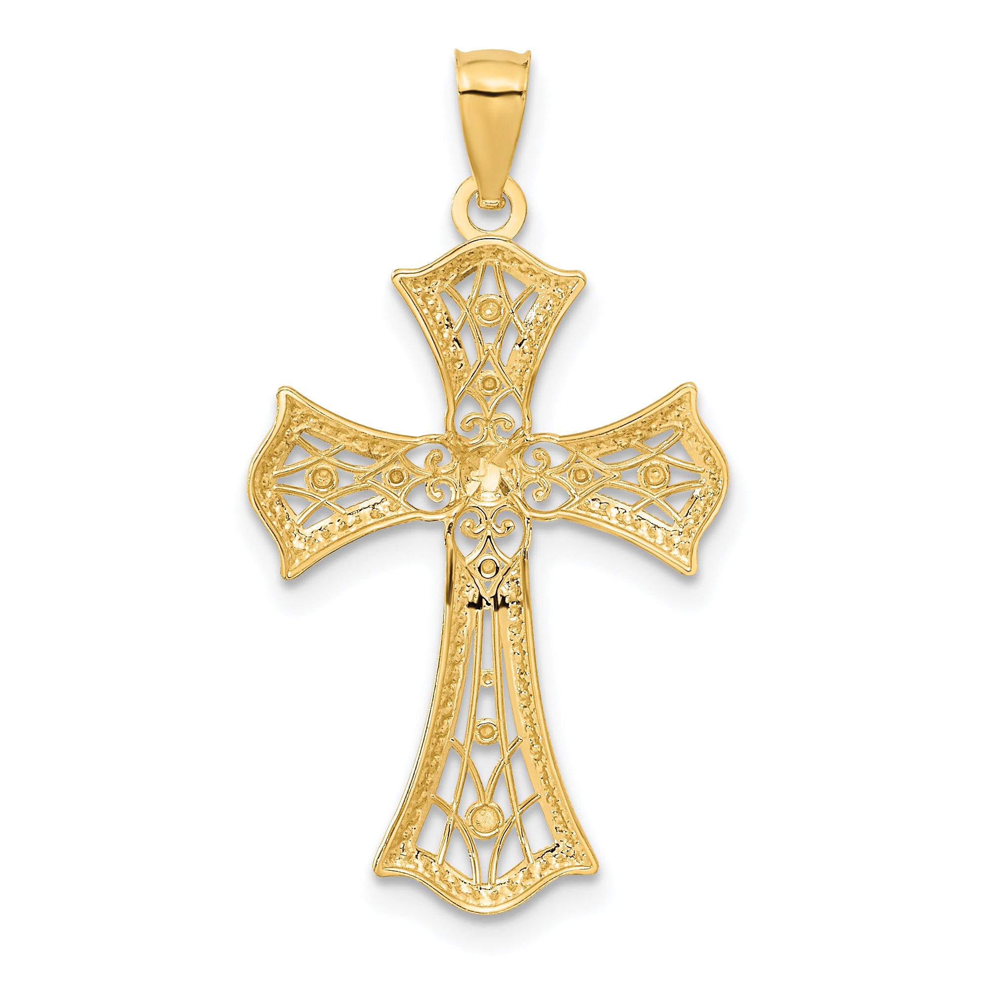 14K Gold with Rhodium Diamond-Cut Cross Pendant Solid, Elegant Design