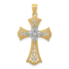 14K w/Rhodium Diamond-Cut Cross Pendant