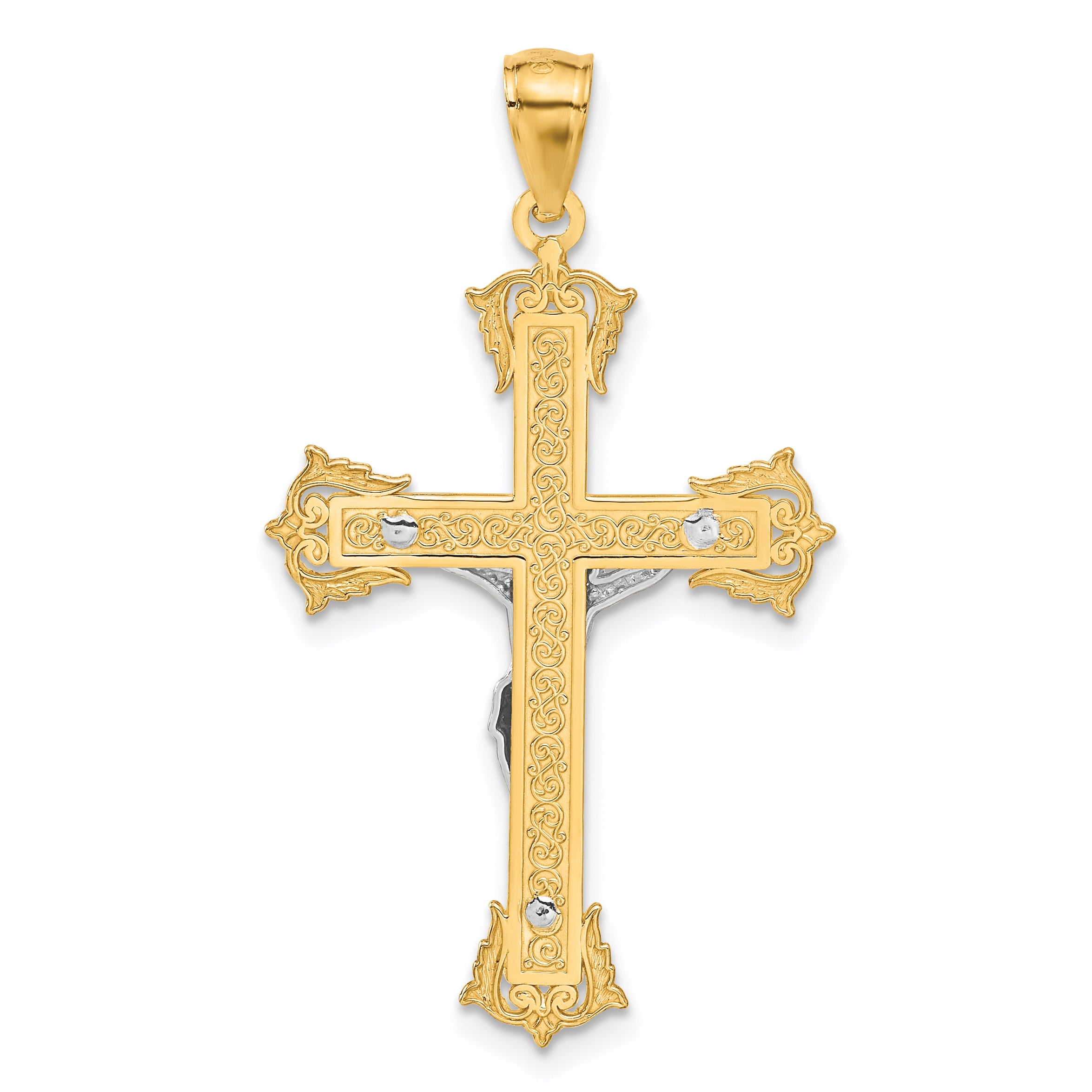 14K Two-Tone Gold Crucifix Pendant with Solid Cast Design