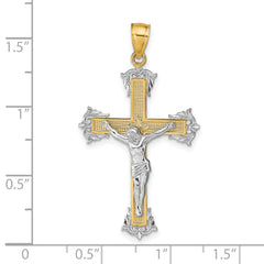 14K Two-Tone Gold Crucifix Pendant with Solid Cast Design