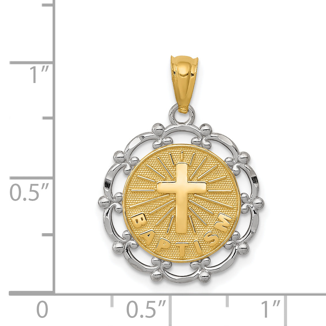 14K Gold Rhodium-Plated Baptism Pendant with Solid Cast Design