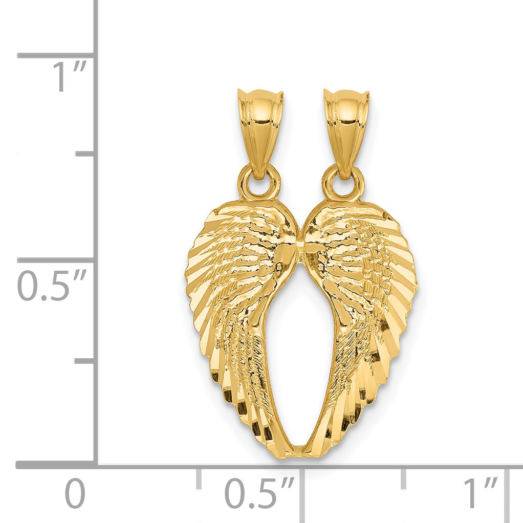 14k Yellow Gold Break Apart Diamond-cut Wings Pendant