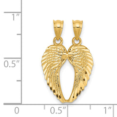 14k Yellow Gold Break Apart Diamond-cut Wings Pendant