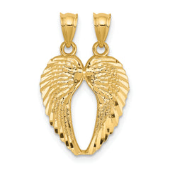 14k Yellow Gold Break Apart Diamond-cut Wings Pendant