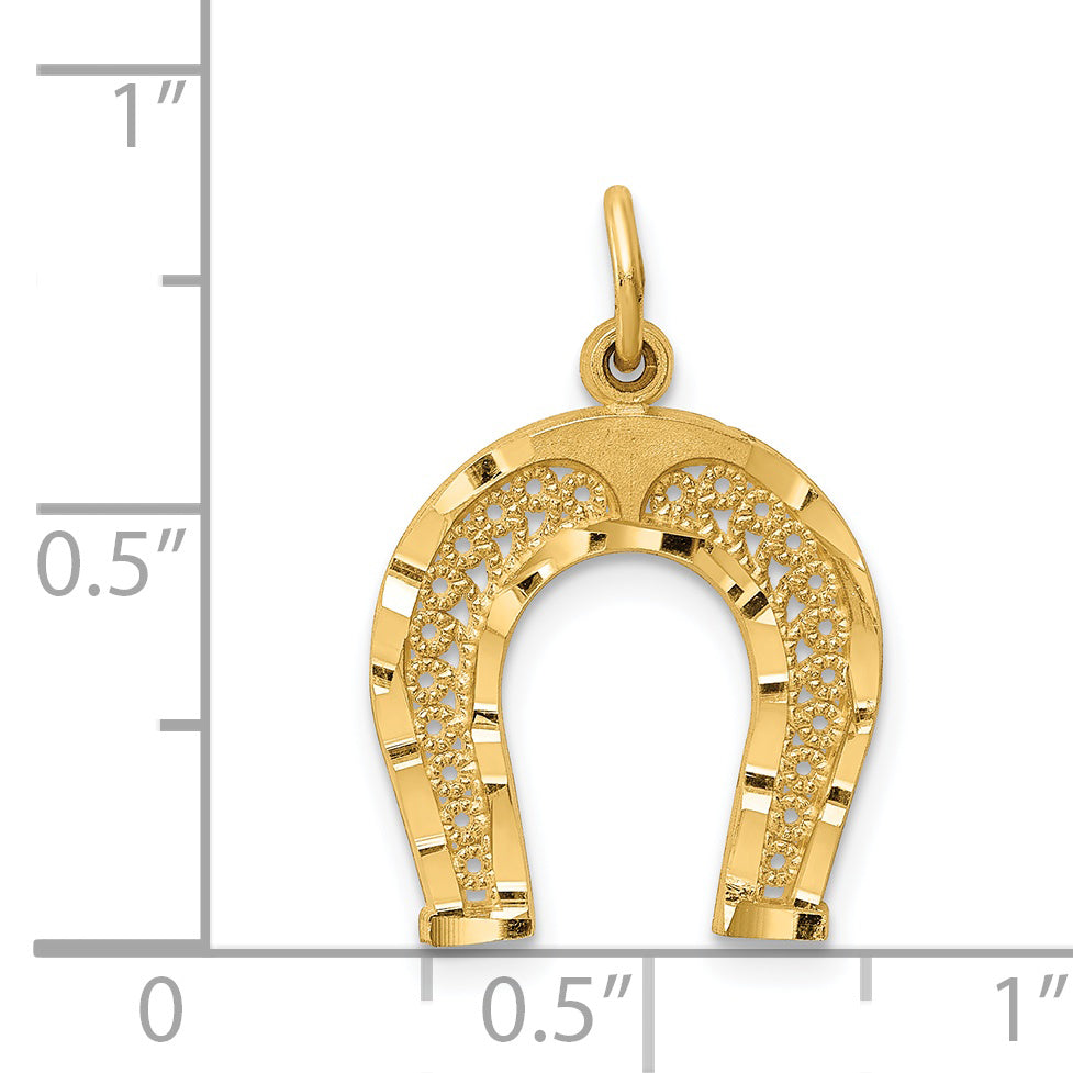 14K Gold Horseshoe Charm for Men with Polished Diamond-Cut Finish