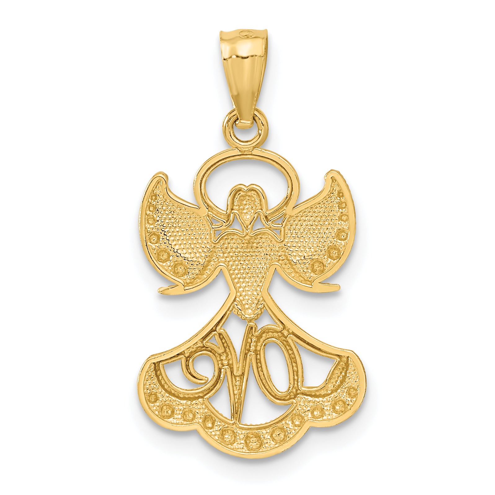 14K Gold & Rhodium Angel Pendant with Love Theme Elegant & Solid Design