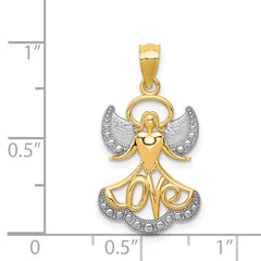 14K Gold & Rhodium Angel Pendant with Love Theme Elegant & Solid Design