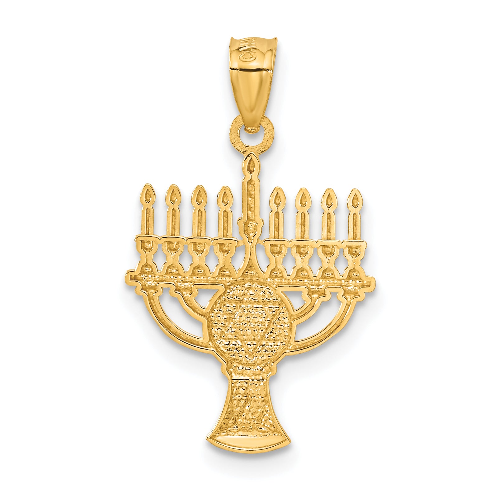 14K Gold Menorah Pendant with White Rhodium Accents  Polished Finish