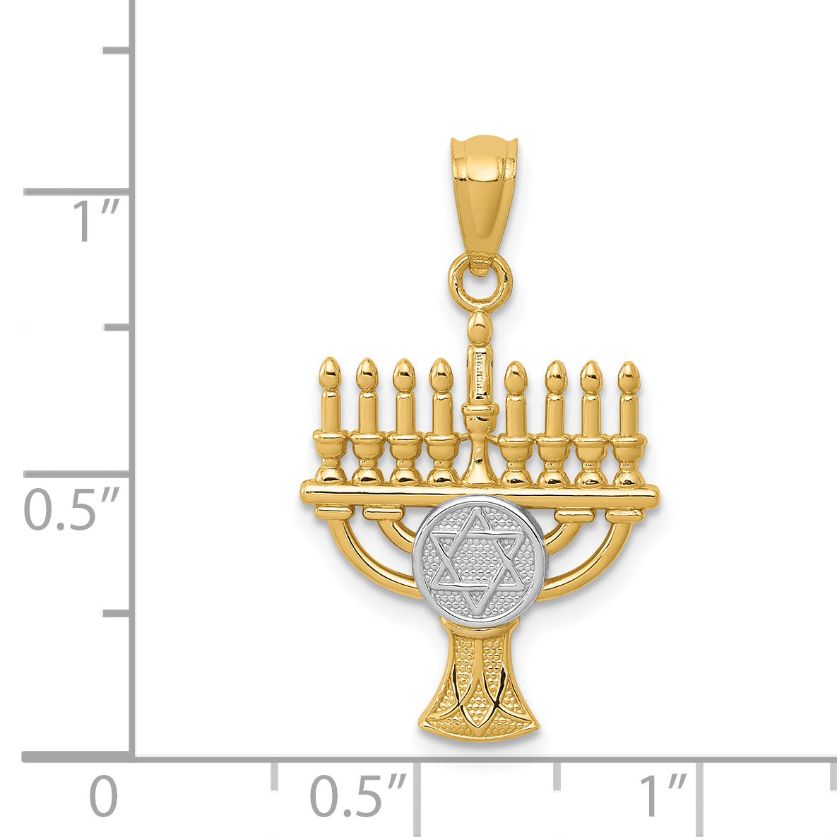 14K w/ White Rhodium Menorah Pendant