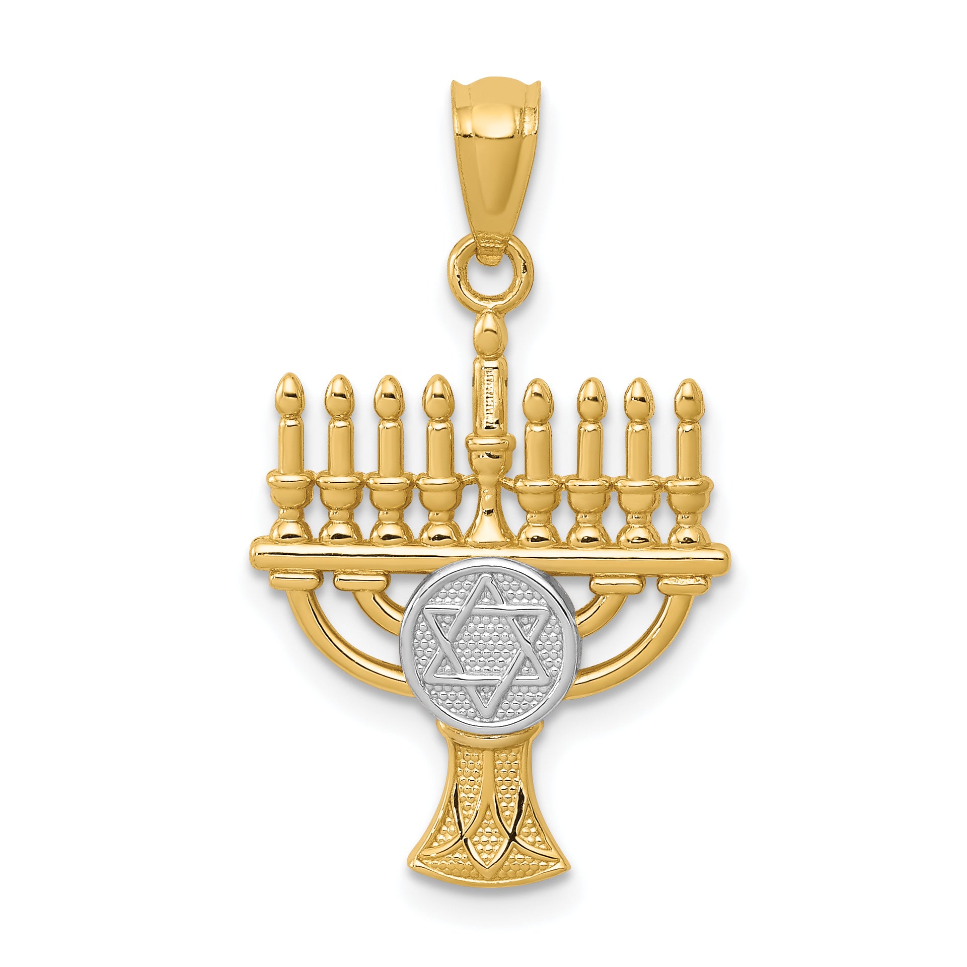 14K w/ White Rhodium Menorah Pendant