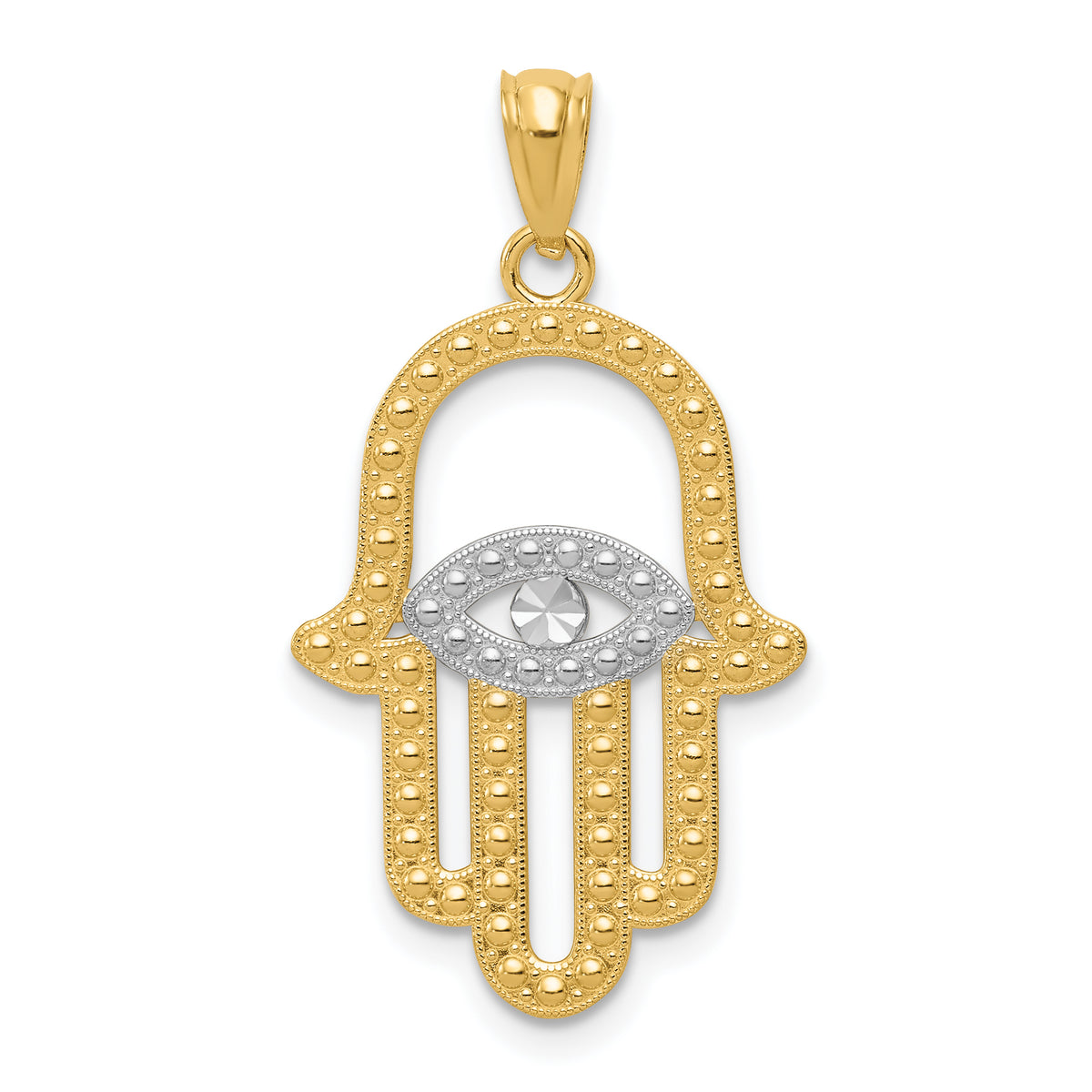 14K w/ Rhodium Hamsa Pendant