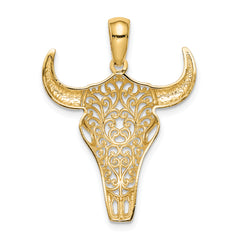 14K Filigree Steer Skull Pendant