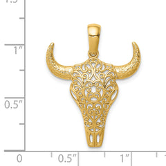 14K Filigree Steer Skull Pendant