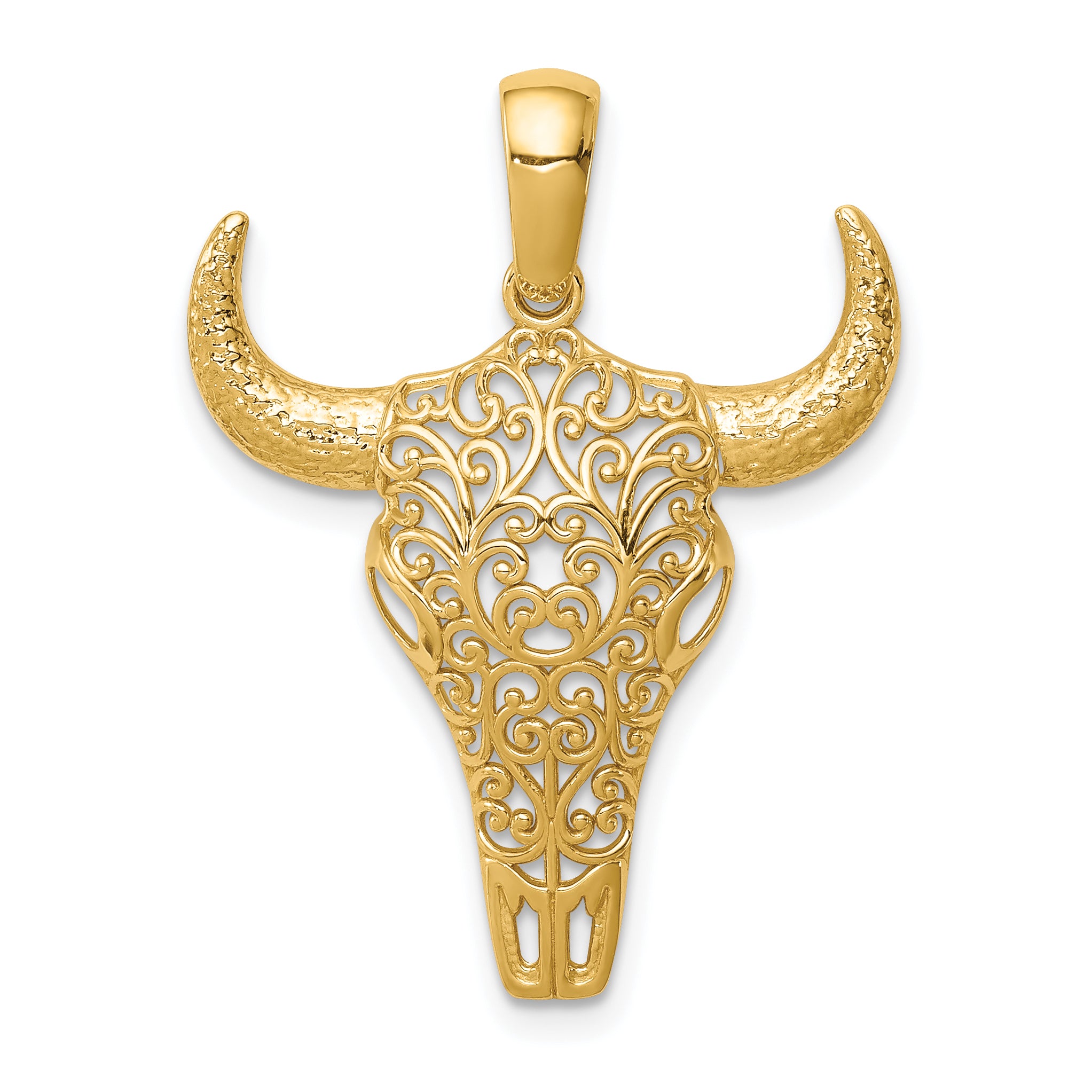 14K Filigree Steer Skull Pendant