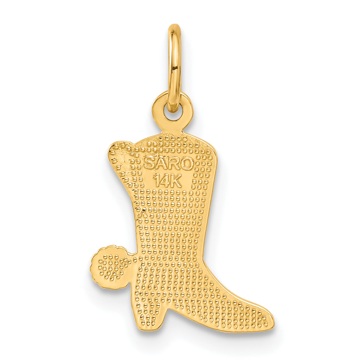 14K Gold Cowboy Boot Charm with Polished Finish and Textured Design