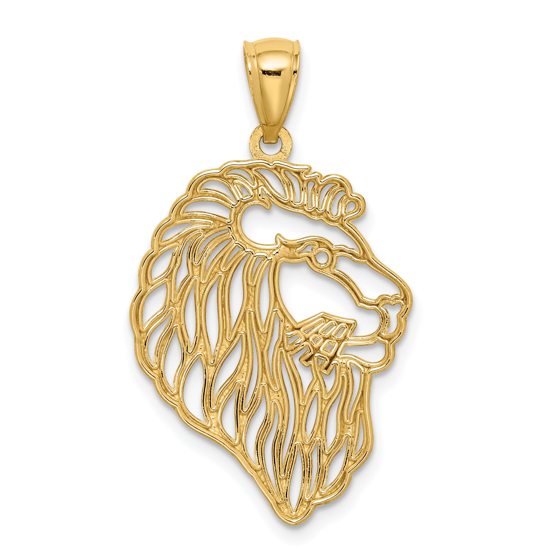 14K Diamond-Cut Lion Profile Pendant