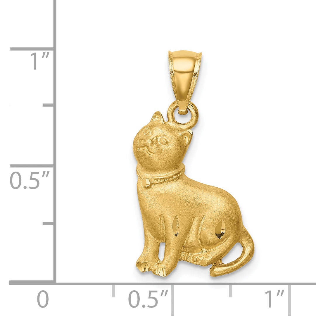 14K Diamond-cut Cat Pendant