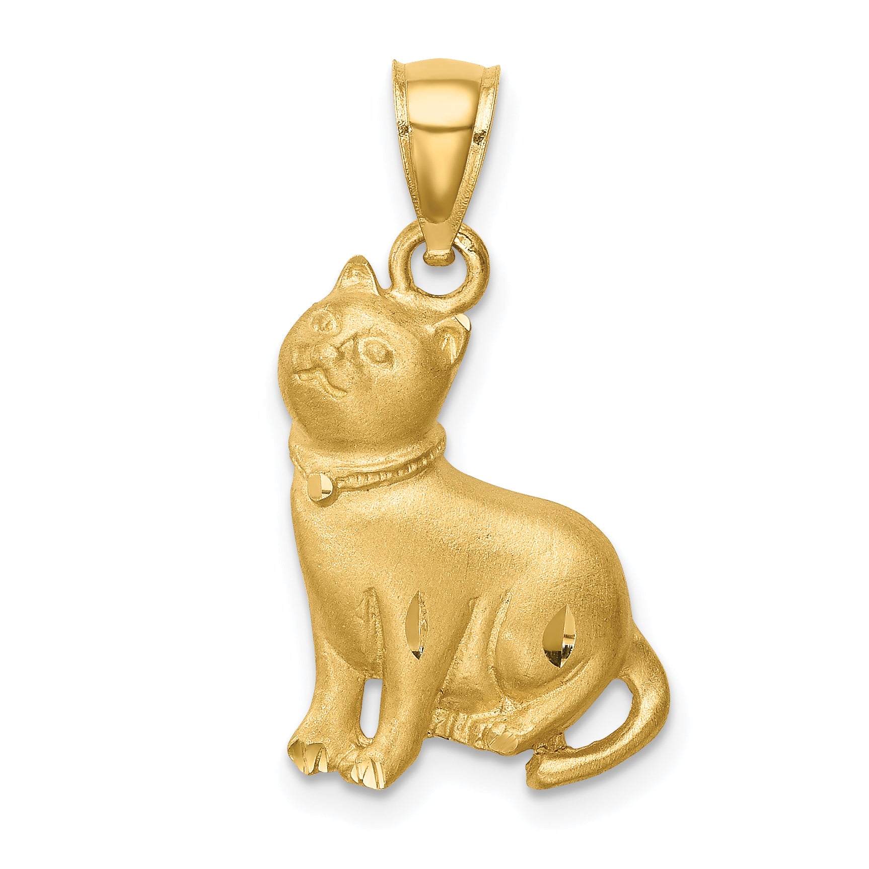 14K Diamond-cut Cat Pendant