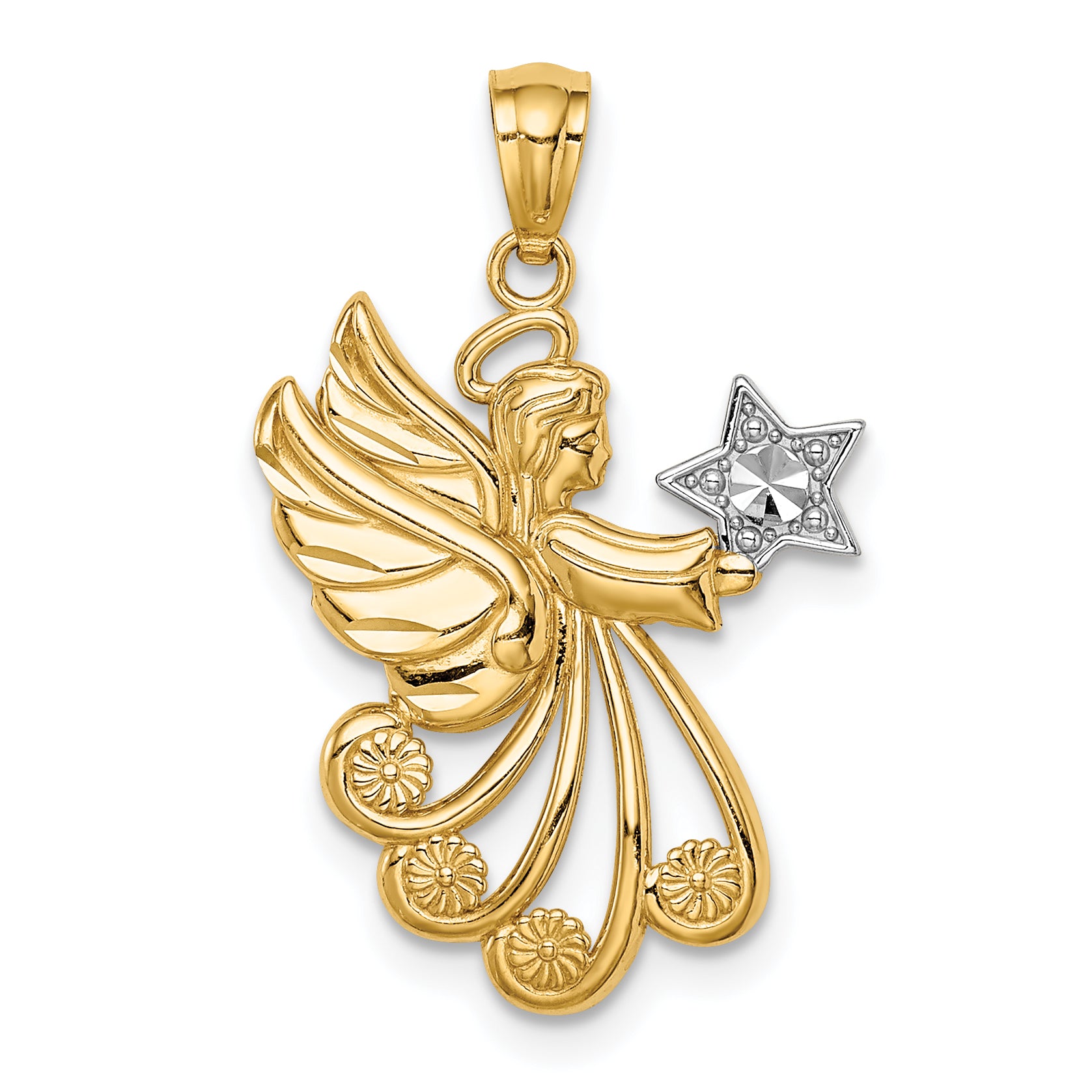 14K w/Rhodium D/C Angel with a Star