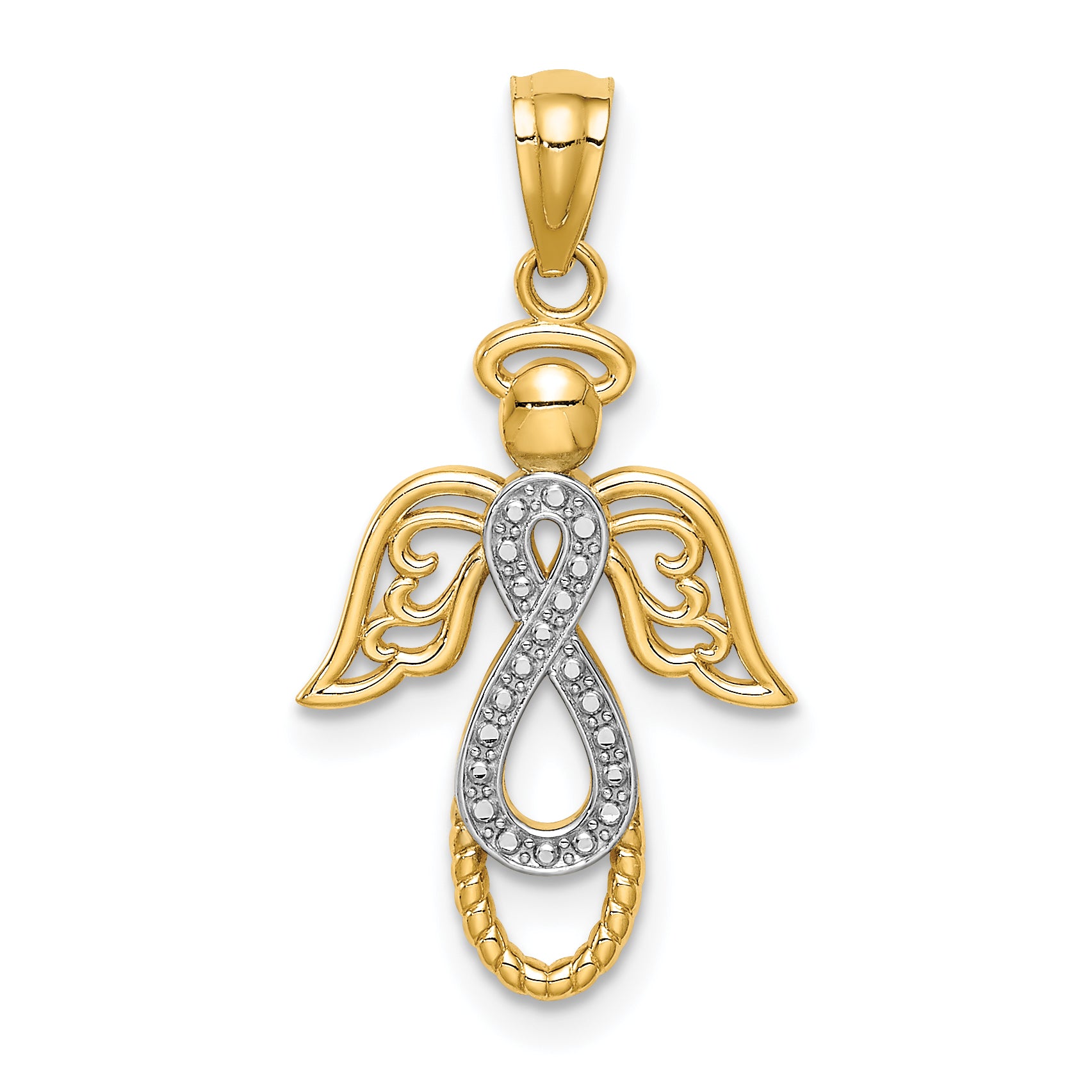 14K W/Rhodium Infinity Angel Pendant