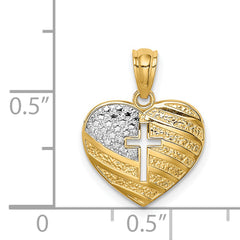 14K w/Rhodium US Flag With Cross Heart Pendant