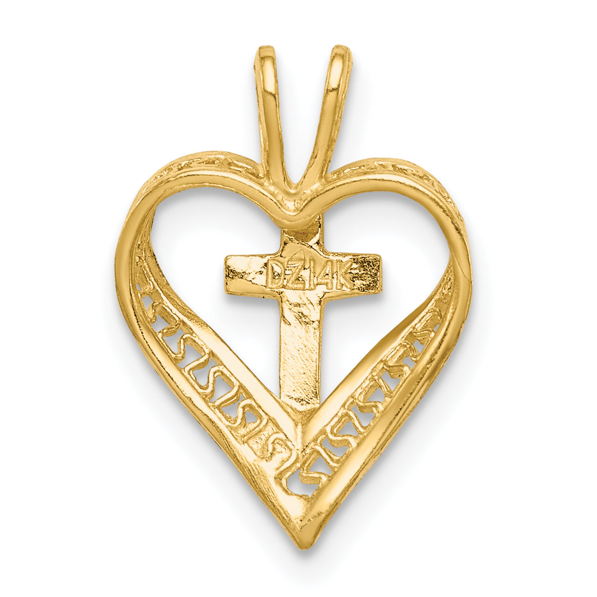 14K D/C Heart w/Cross Chain Slide