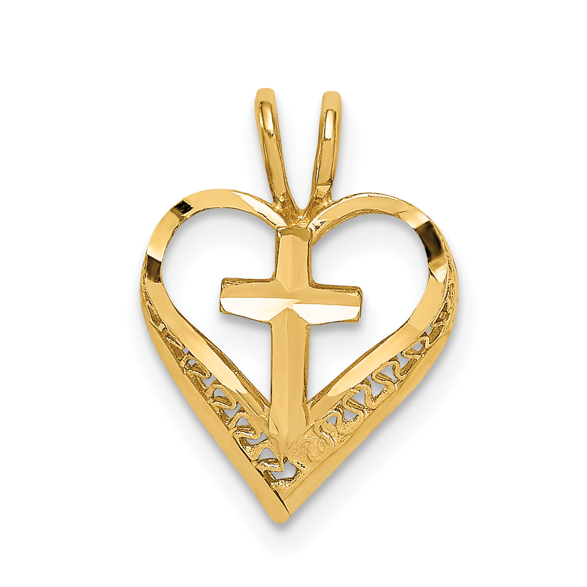 14K D/C Heart w/Cross Chain Slide