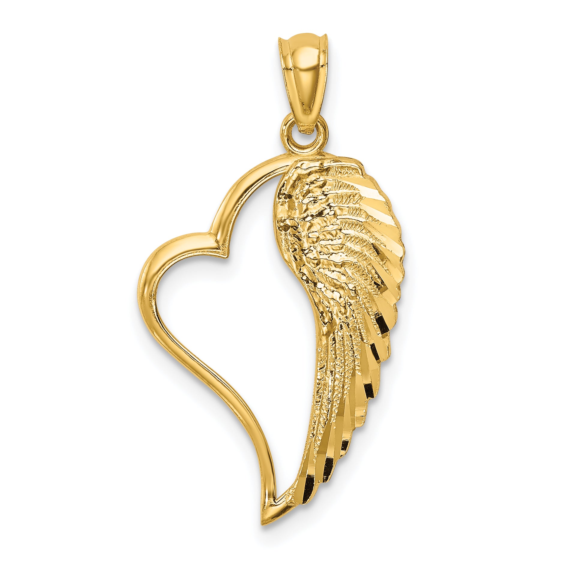 14K Polished Heart and Wing Pendant