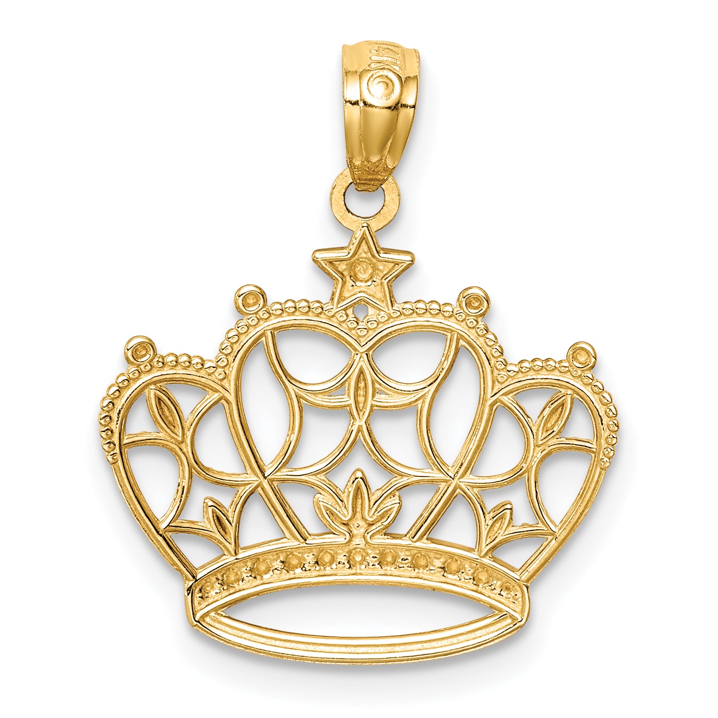 14K White Rhodium D/C Filigree Crown Pendant