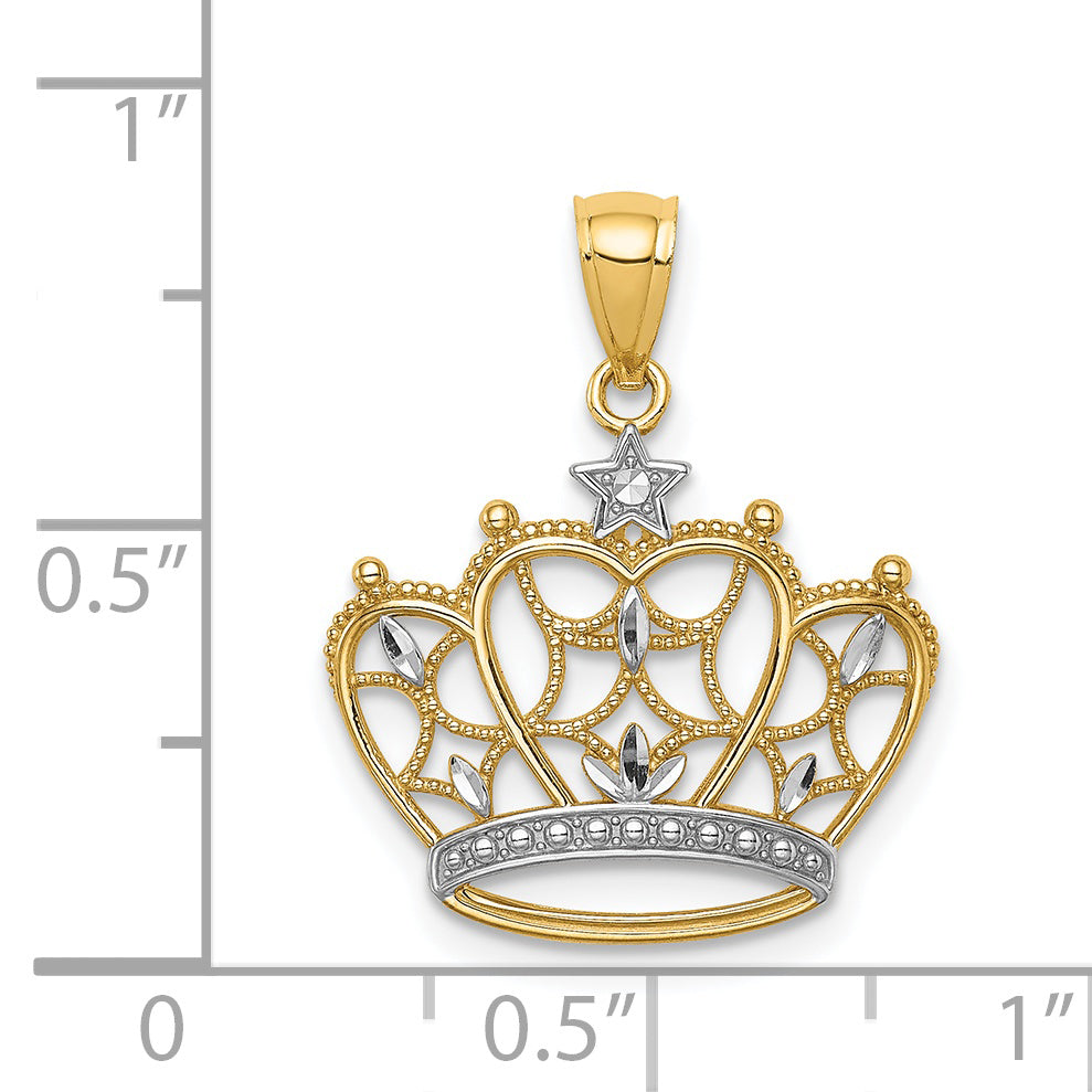 14K White Rhodium D/C Filigree Crown Pendant