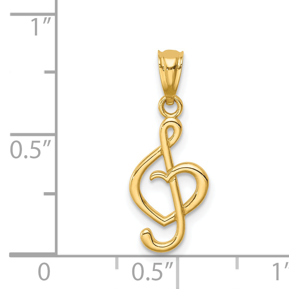 14K Treble Clef With Heart Pendant