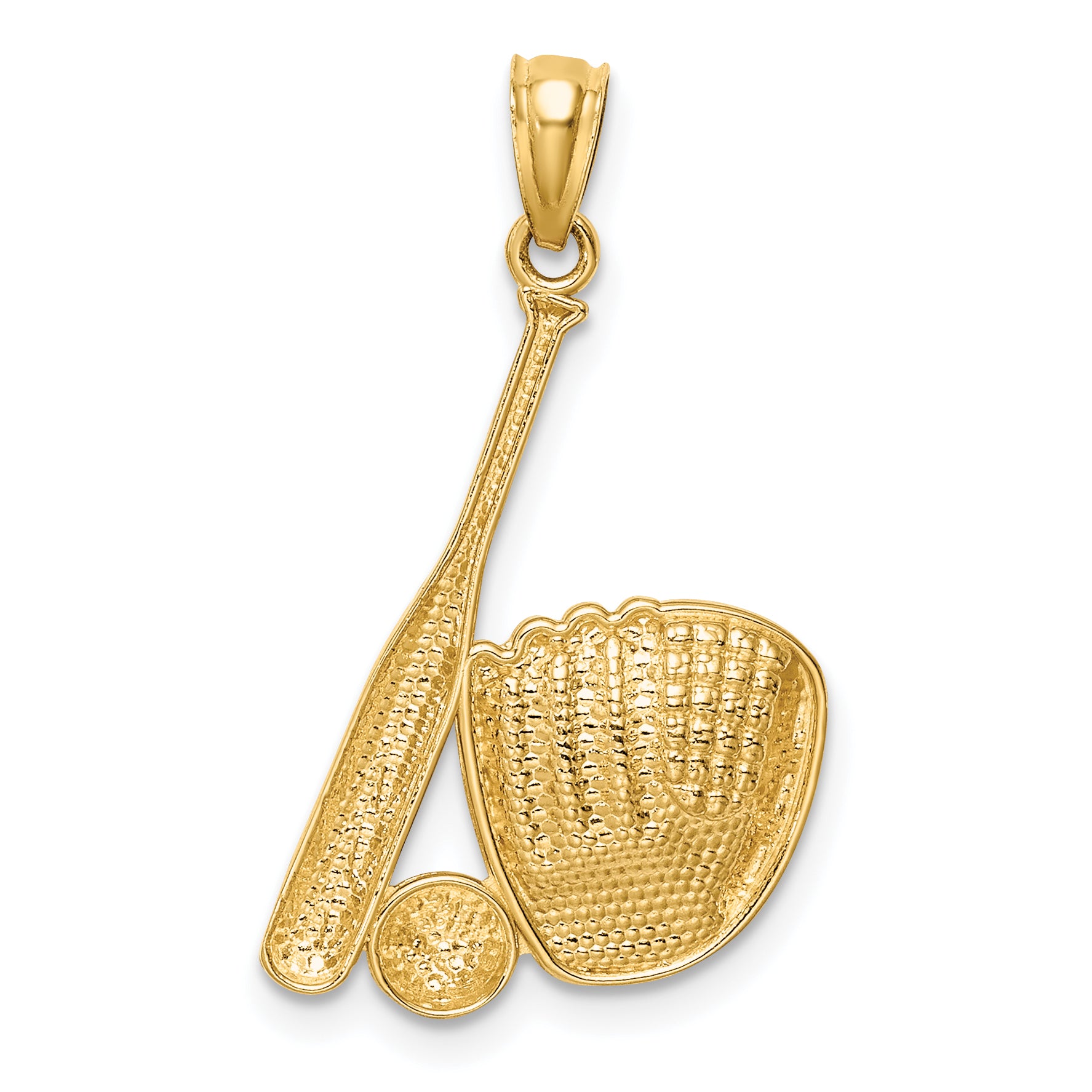 14K White Rhodium Baseball Glove Bat Ball Pendant