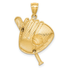 14K D/C White Rhodium Baseball Bat Glove Ball Pendant