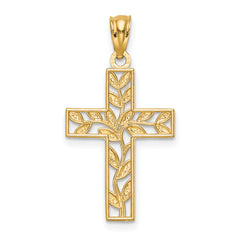 14K Leaf Cross Pendant