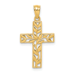 14K Leaf Cross Pendant