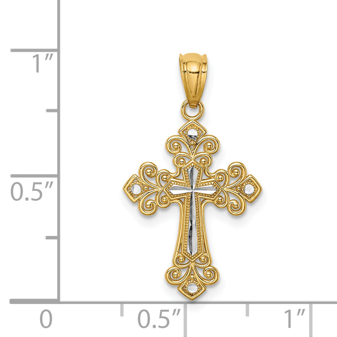 14K w/White Rhodium D/C Cross Pendant