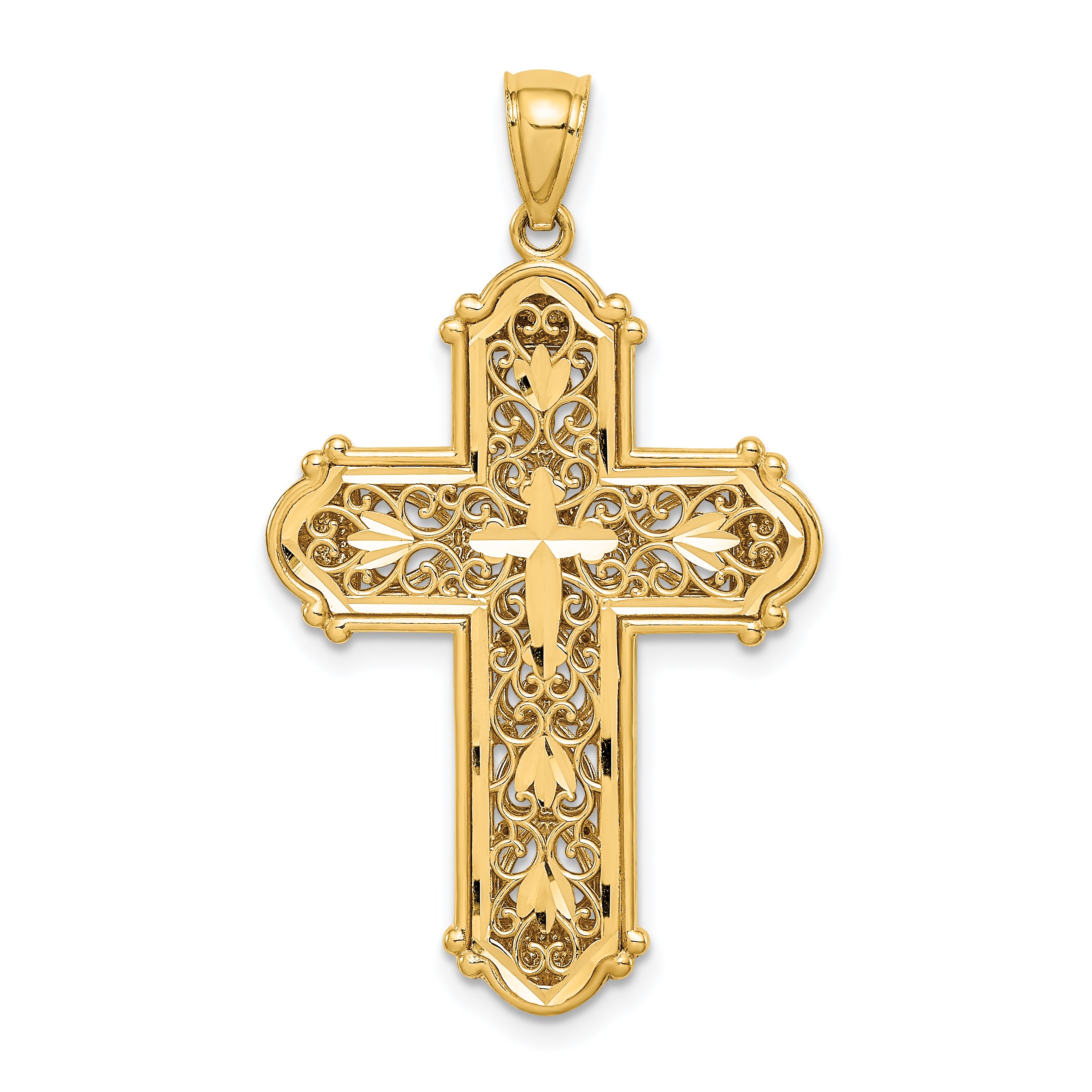 14K White Rhodium D/C Reversible Cross Pendant