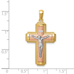 14K Two-tone White Rhodium INRI Crucifix Pendant