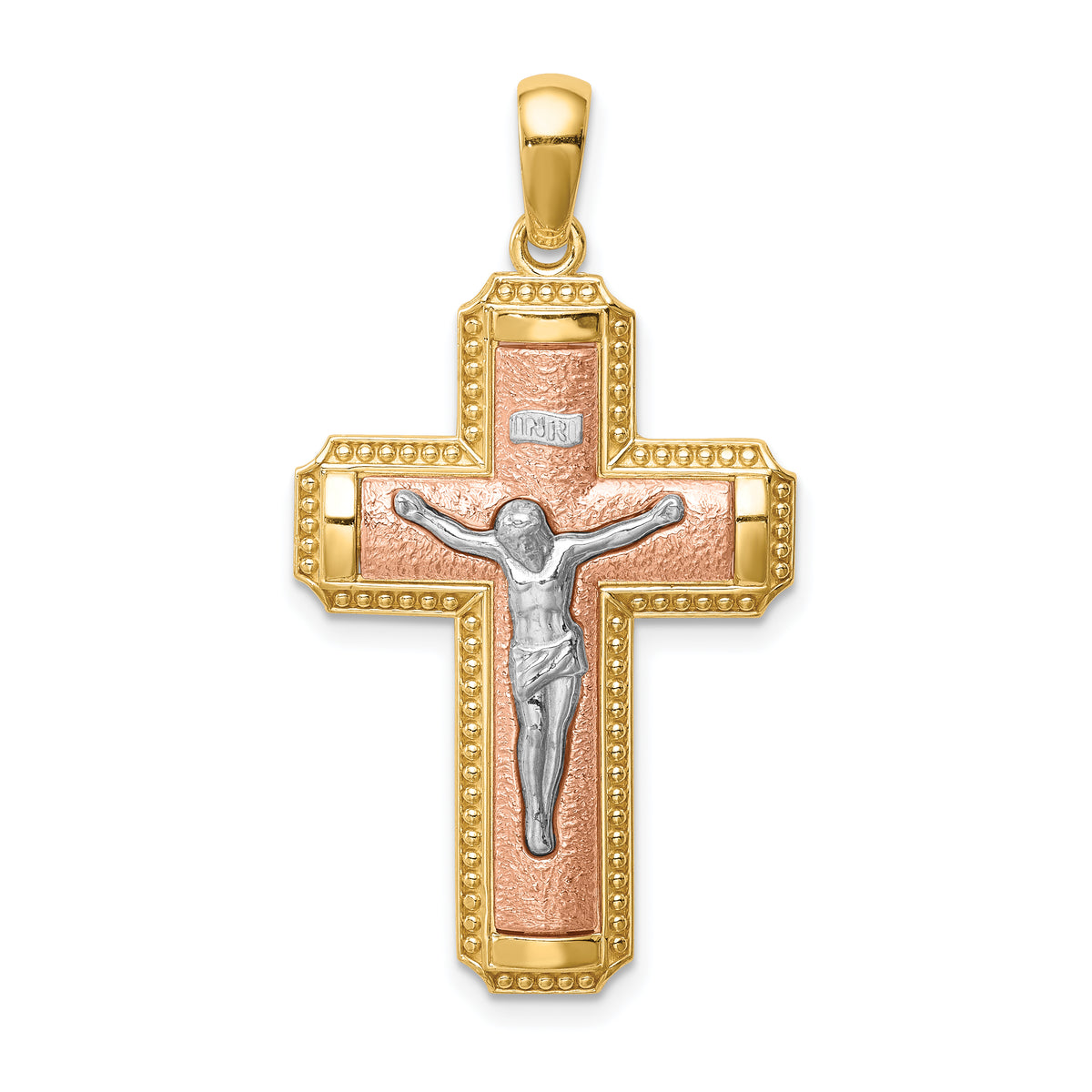 14K Two-tone White Rhodium INRI Crucifix Pendant