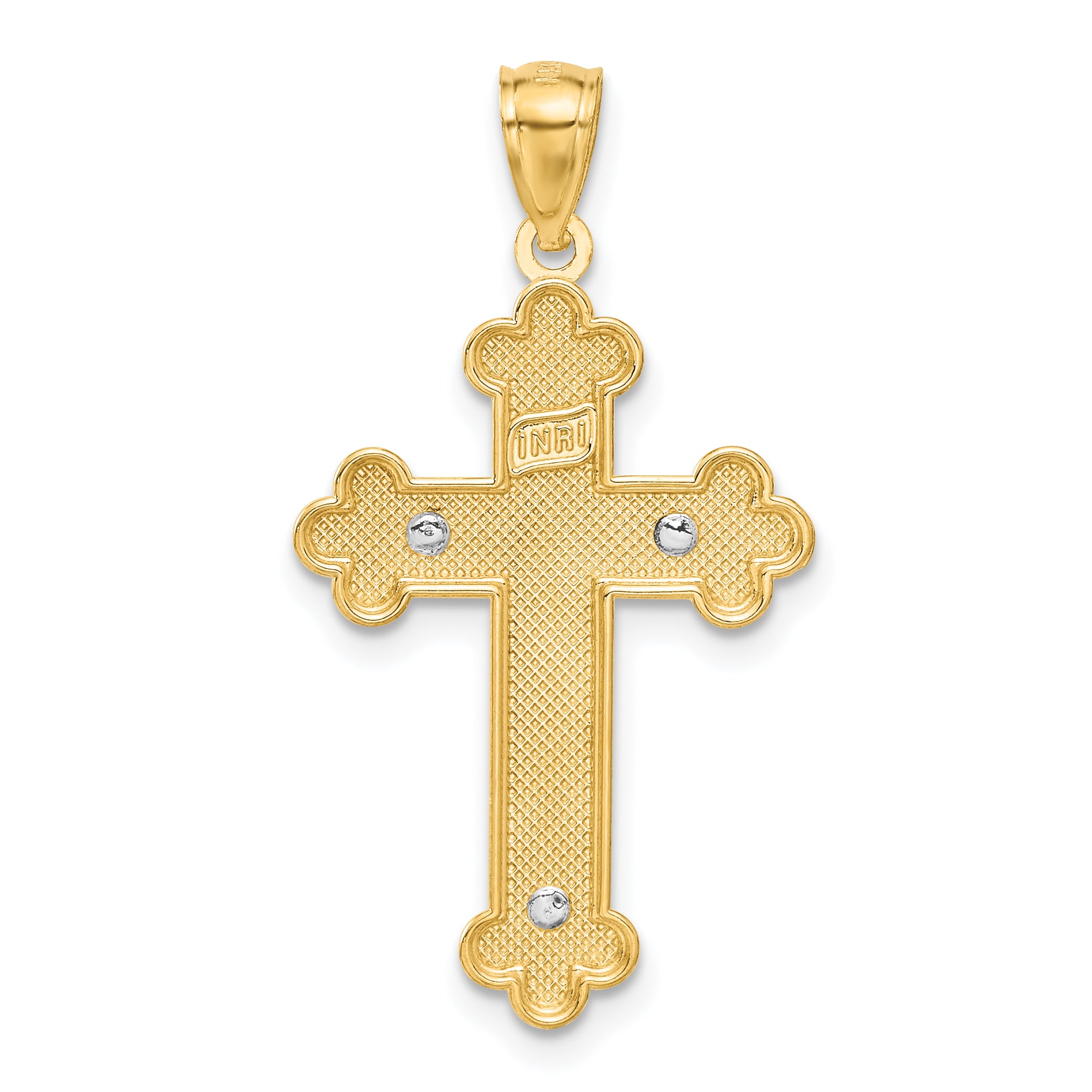 14K Two-Tone w/Rhodium Inri Budded Crucifix